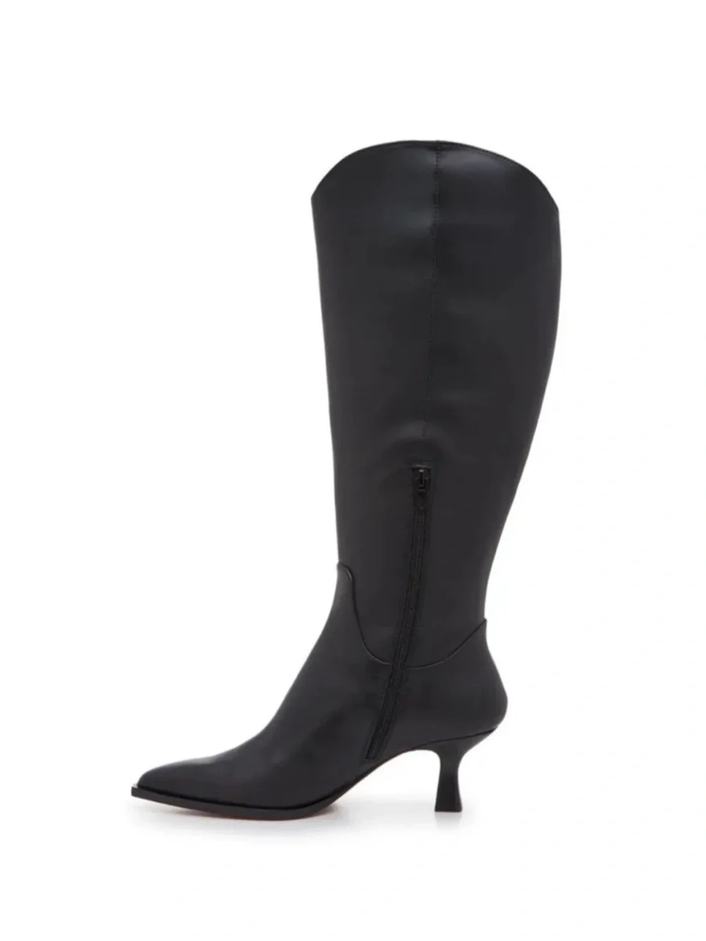 Dolce Vita Black Leather Knee-High Pointed-Toe Heeled Boots